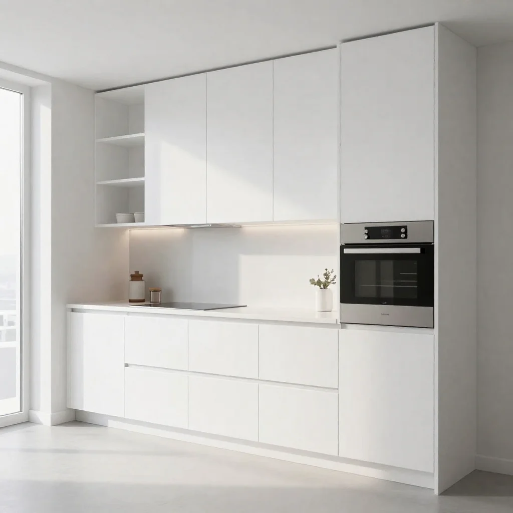 Minimalist small kitchen with clean design and Scandinavian style.