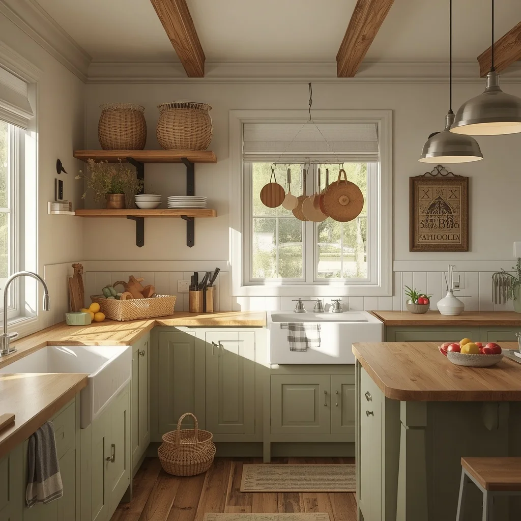 Small kitchen storage ideas using shelves and space-saving cabinets.